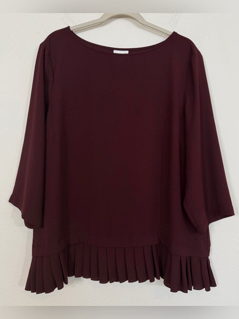 J. Jill Crepe Blouse Top Plum Pleated Hem 3/4 Sleeve Career Top XL